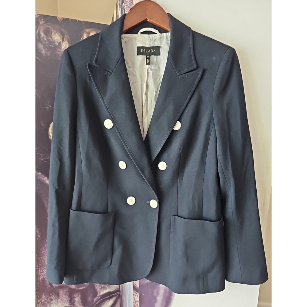 Escada Navy Blue Double Breasted BEVEN Viscose Blend Blazer Size 42 YJ01 - Picture 2 of 9